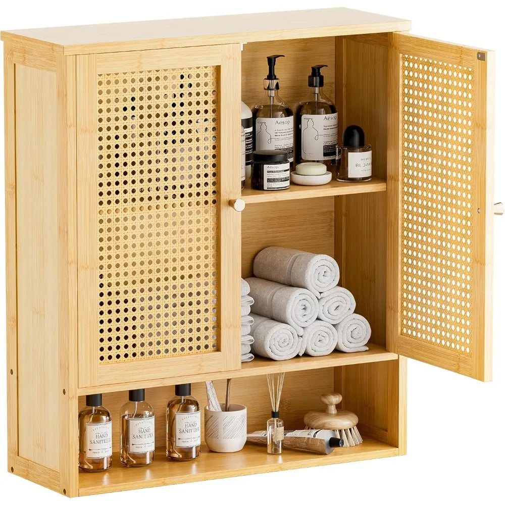 XIUWO Rattan Wall Mount Medicine Cabinet Over Toilet
