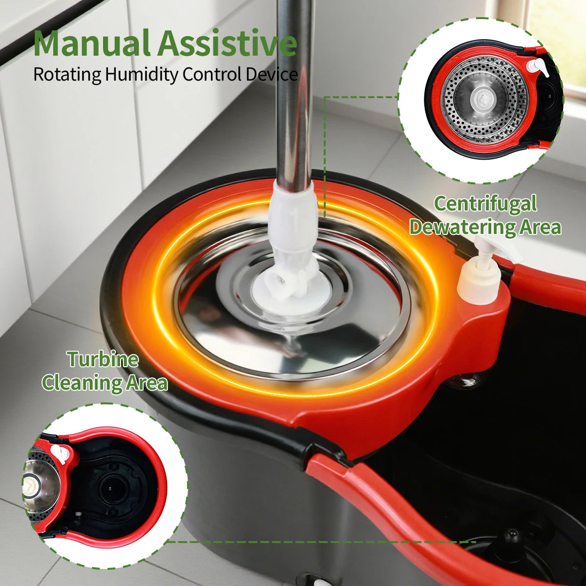 Mop Bucket Set 360 Degree Spin Mop System 3 Heads