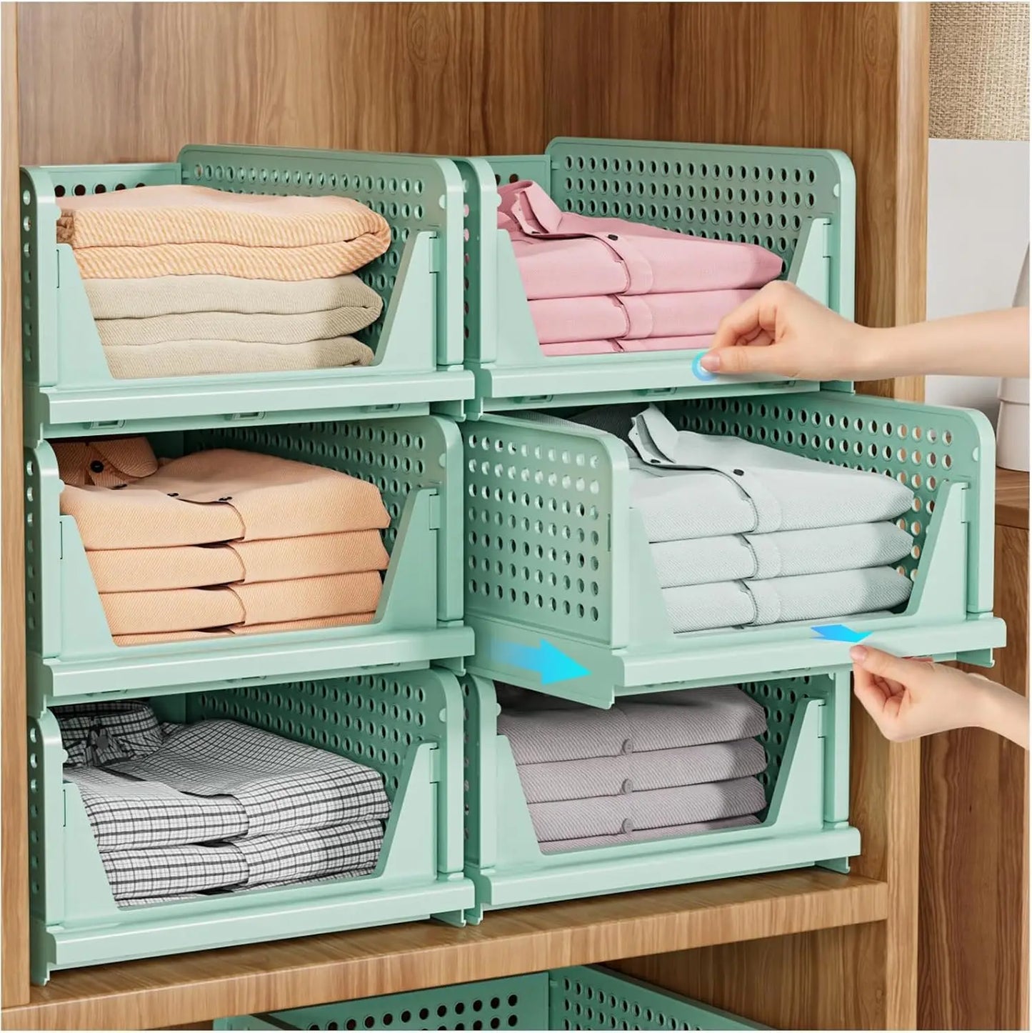 SNSLXH 5 Pack Stackable Closet Storage Basket Multifunctional & Foldable Closet Organizer for Bathroom Kitchen Laundry Room