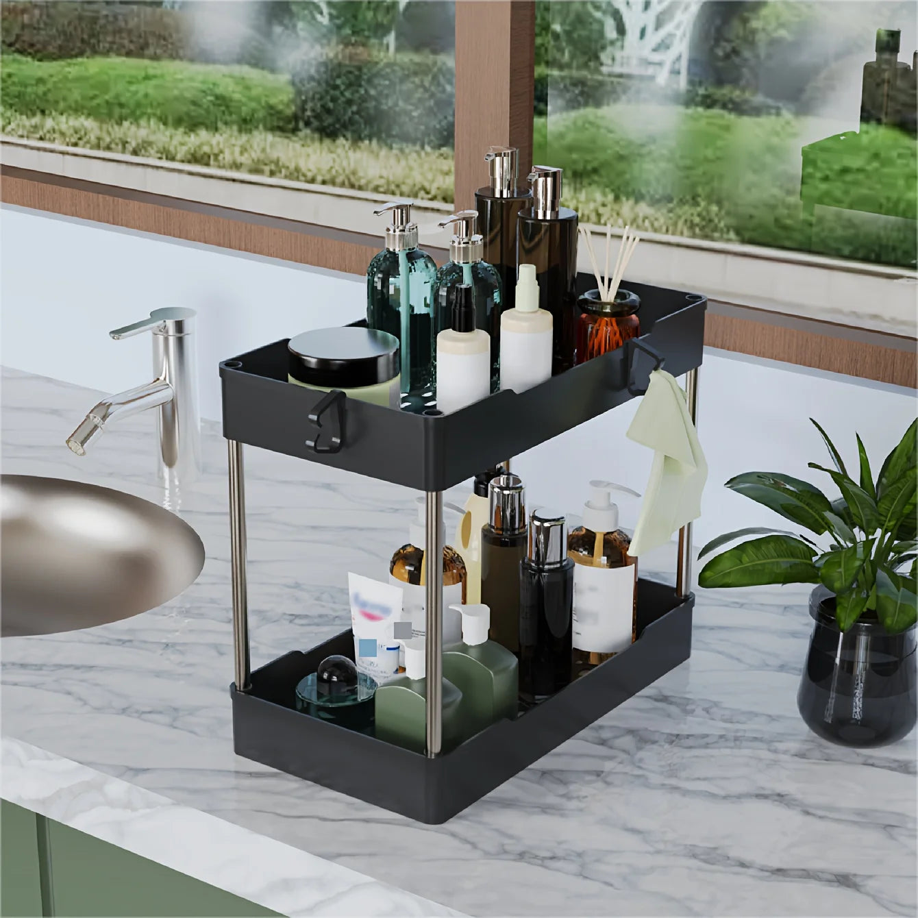 Under Sink Organizer Set, 3-Tier Storage Racks For Bathroom