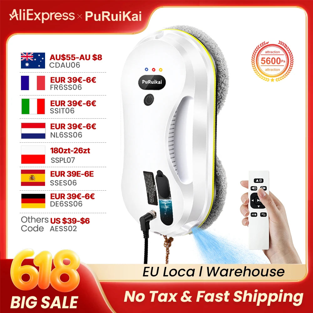 PuRuikai Window Cleaning Robot With Water Spray And Edge Detection