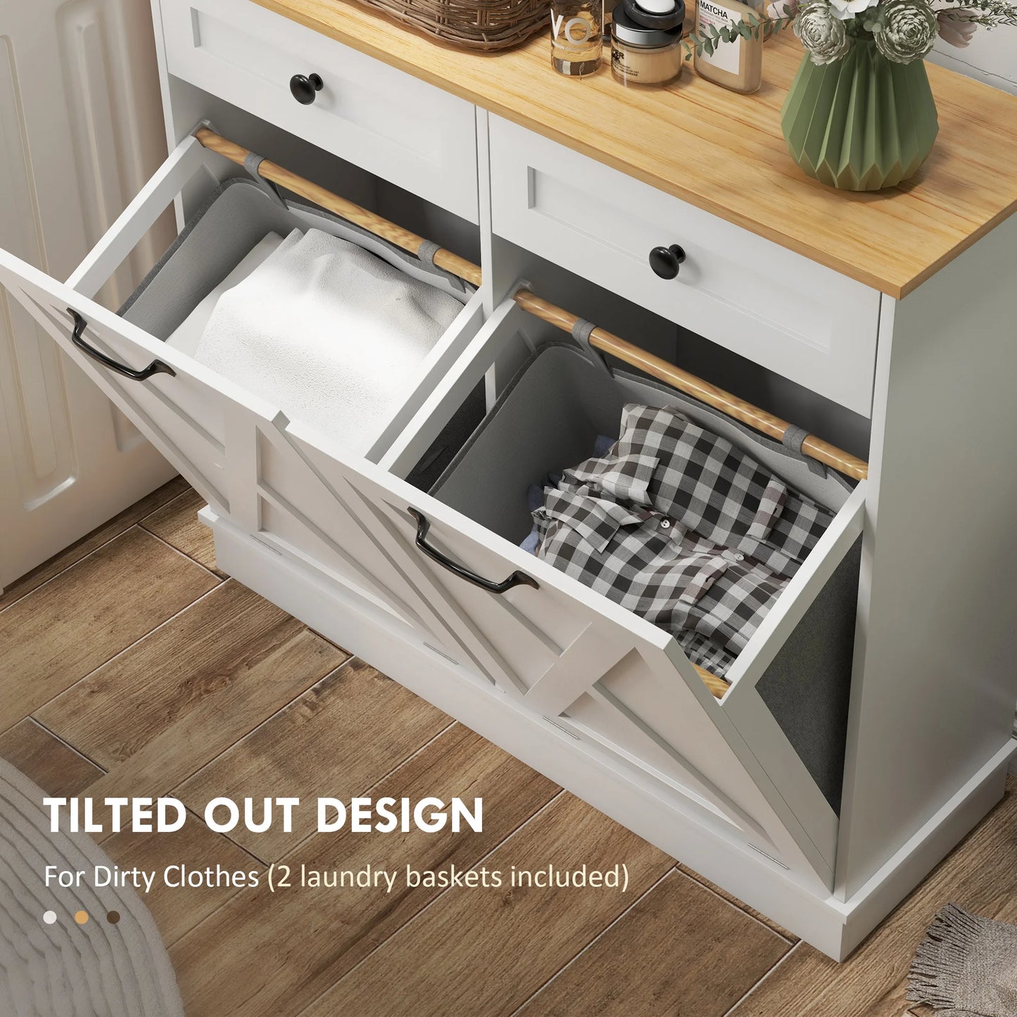 HOMCOM Double Tilt Out Laundry Cabinet With Baskets And Drawers
