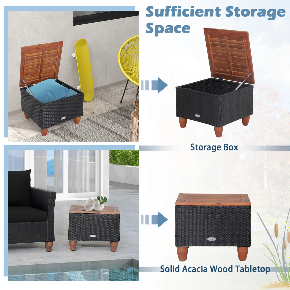 HOMASIS 3 Piece Patio Rattan Set With Cushioned Sofas And Wood Top Table