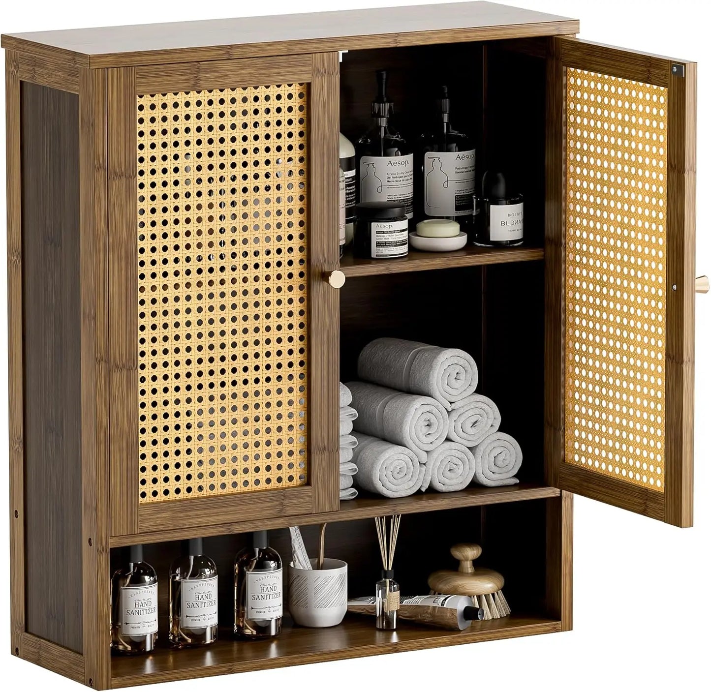 XIUWO Rattan Wall Mount Medicine Cabinet Over Toilet