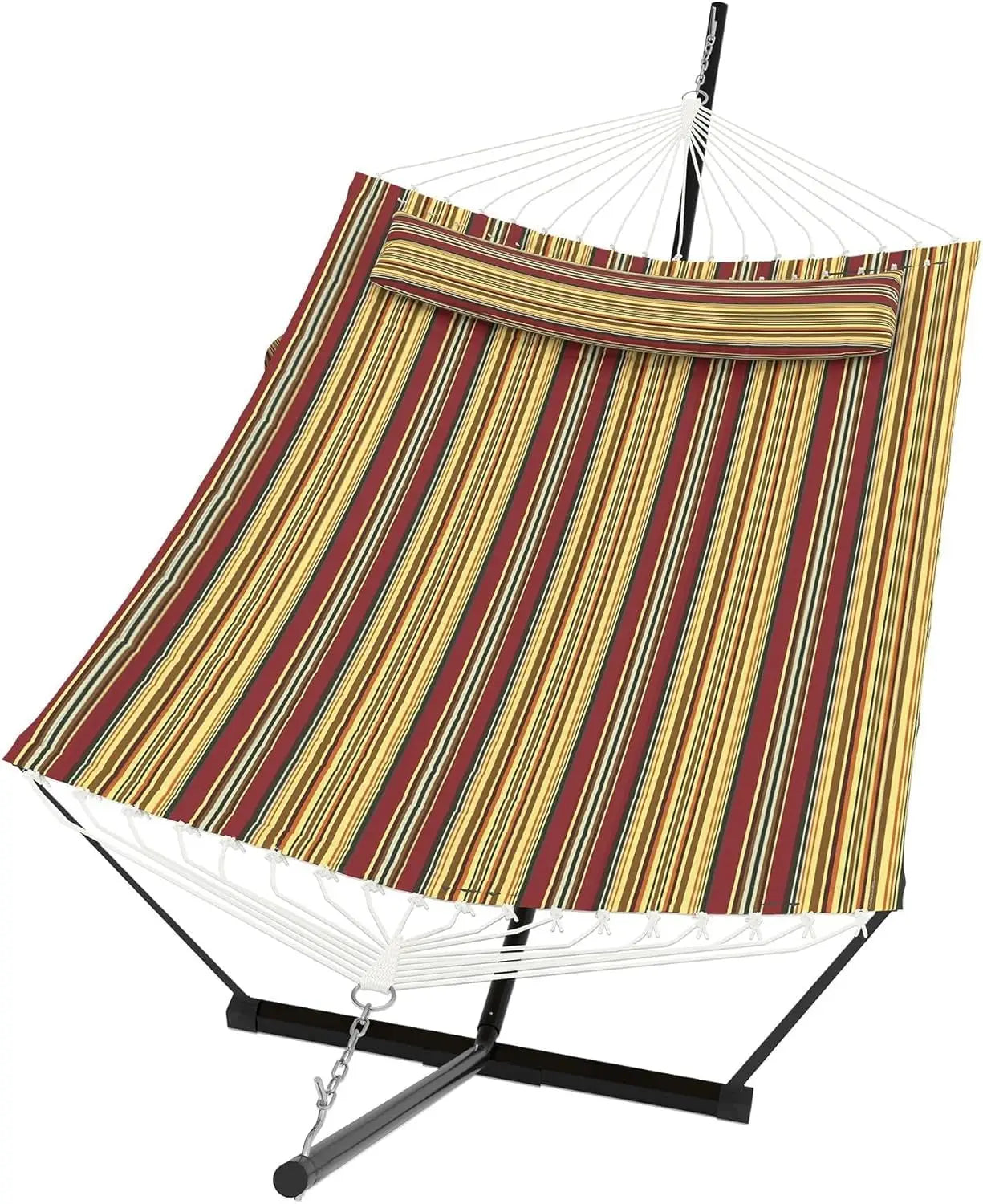 Double Outdoor Hammock For Two With Cushion And Foldable Steel Stand – Portable Heavy Duty For Garden, Patio, Beach, Backyard