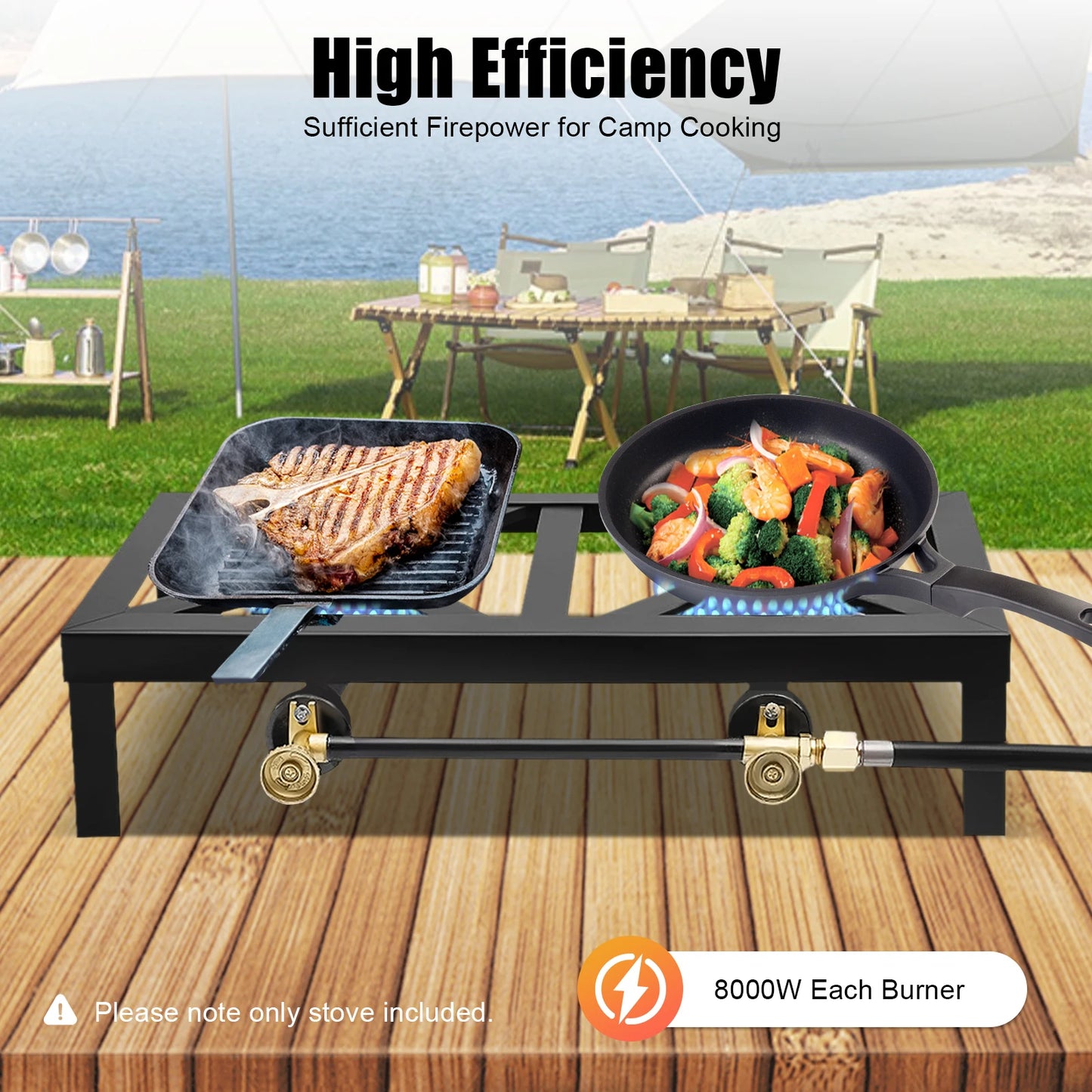 Portable 8000W Outdoor Double Burner Gas Stove With Regulator