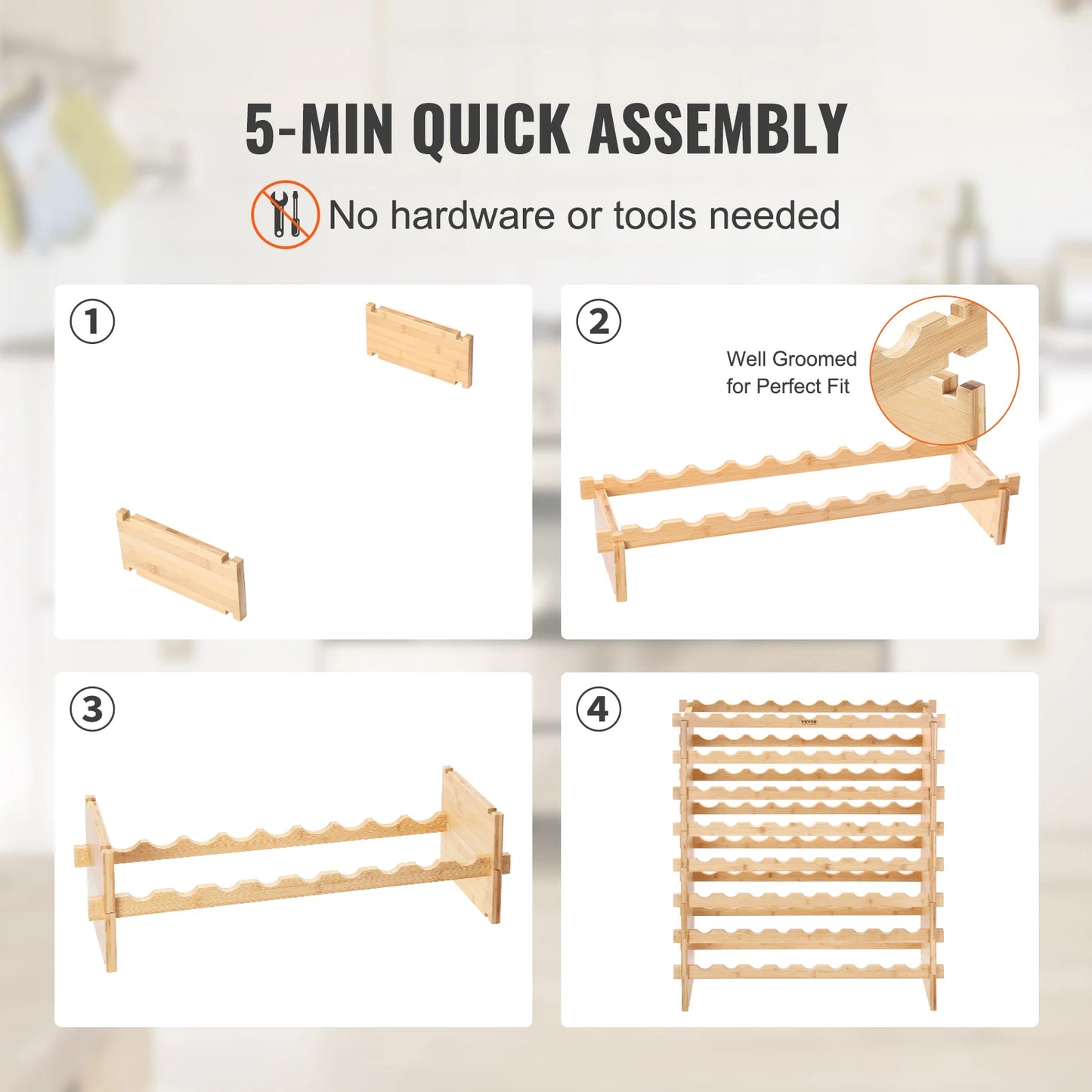 SucceBuy Bamboo Stackable Wine Rack For Free Standing Storage