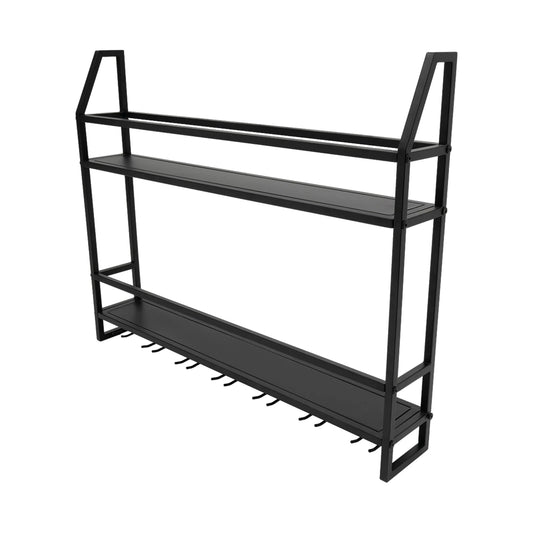 Wall Mounted Wine Rack with Glass Holder Two Tier Metal
