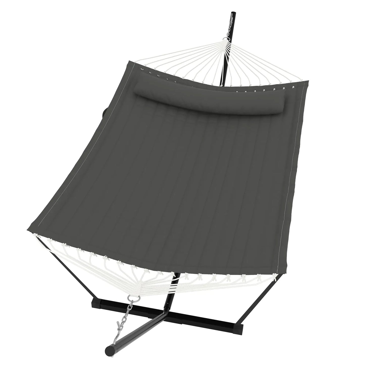Double Outdoor Hammock For Two With Cushion And Foldable Steel Stand – Portable Heavy Duty For Garden, Patio, Beach, Backyard