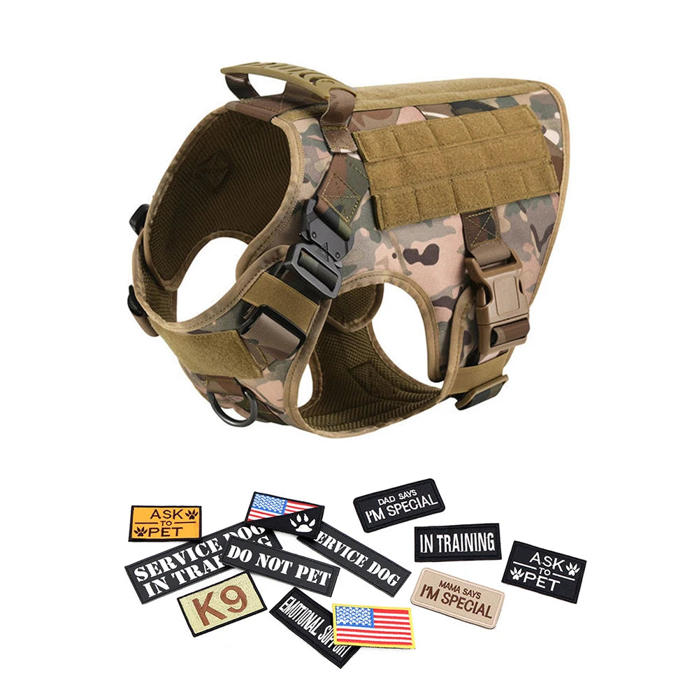 PETRAVEL Military Dog Harness Vest Set With Leash Patches