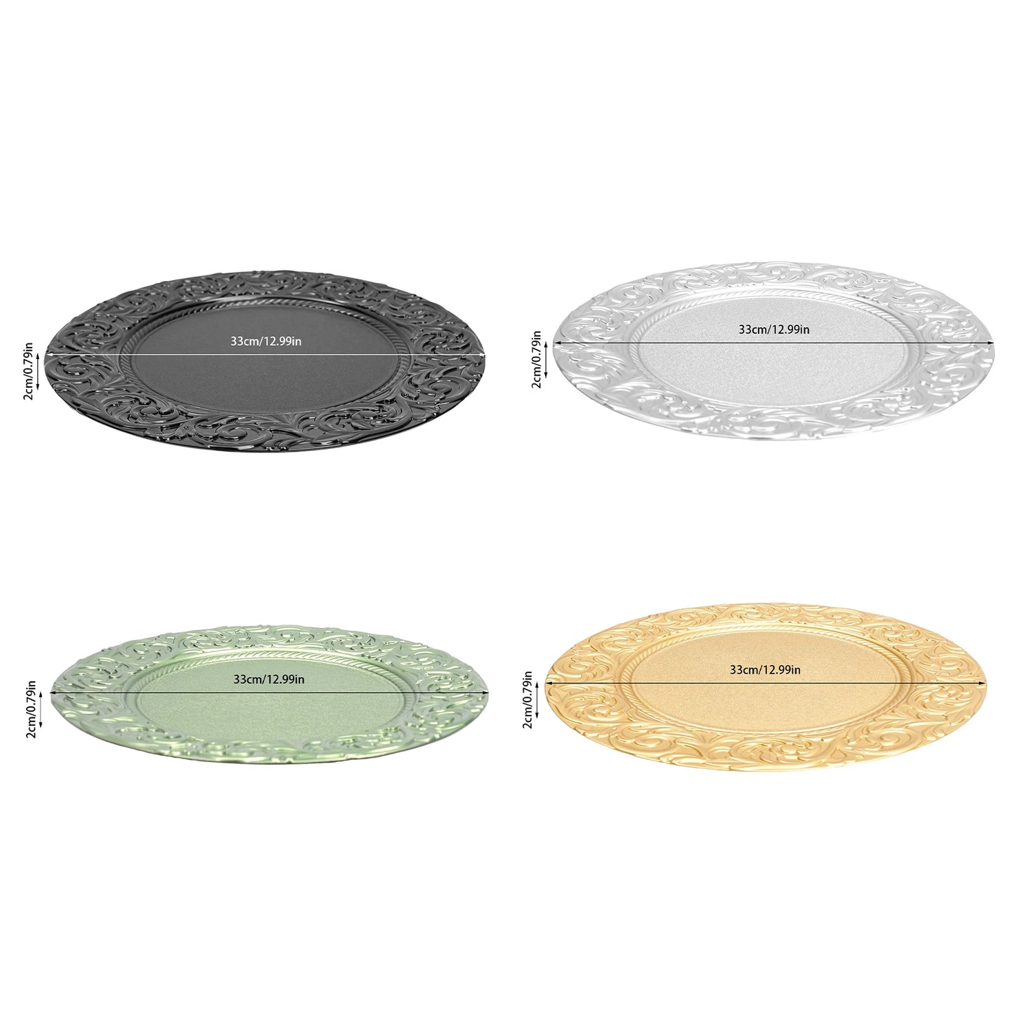 Round Charger Plate Set 100 Pieces Gold Black Silver Green