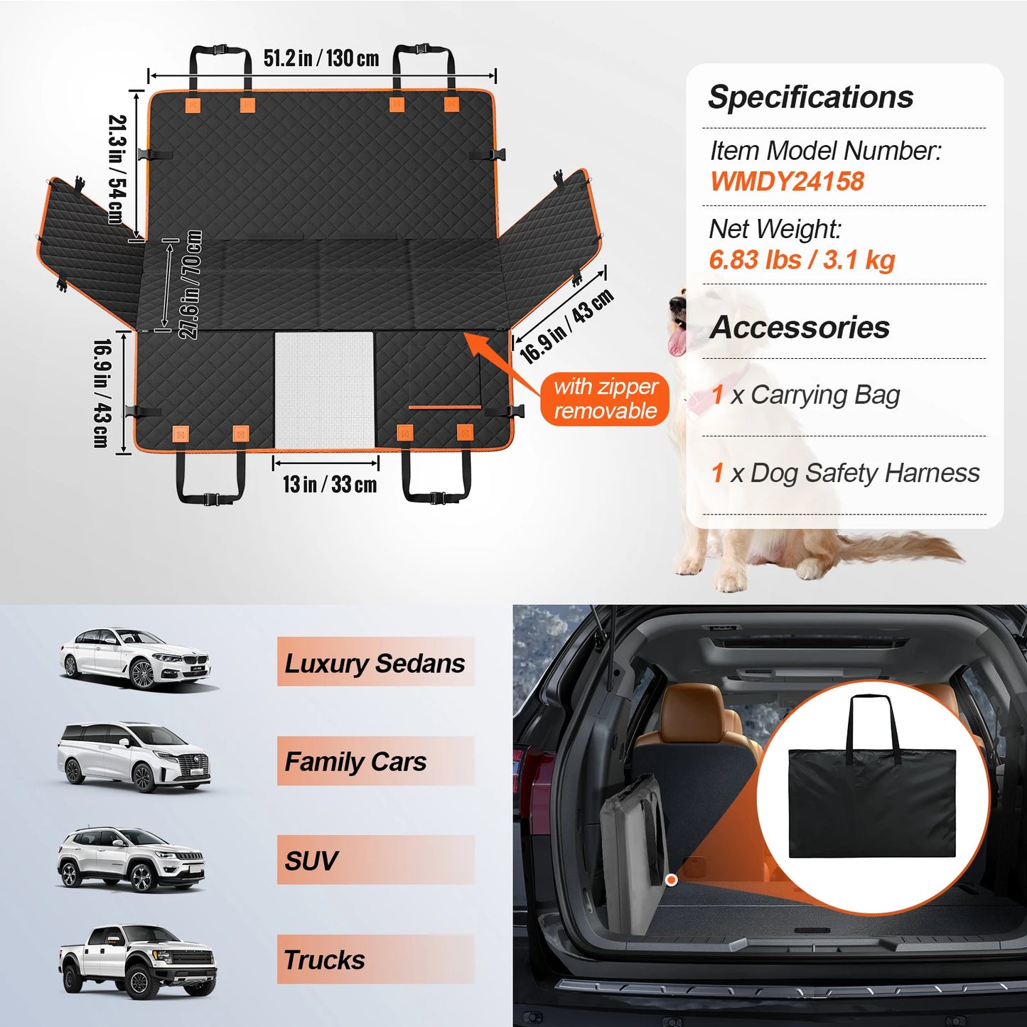 SucceBuy Dog Car Seat Cover Back Seat Extender Mesh Window