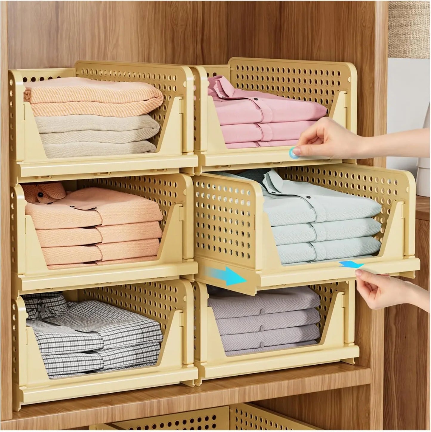 SNSLXH 5 Pack Stackable Closet Storage Basket Multifunctional & Foldable Closet Organizer for Bathroom Kitchen Laundry Room
