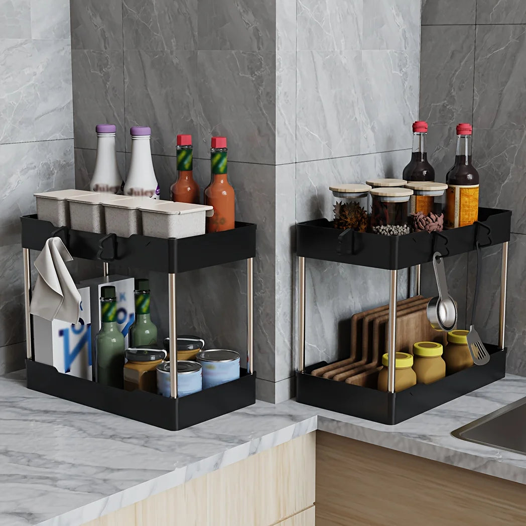 Under Sink Organizer Set, 3-Tier Storage Racks For Bathroom