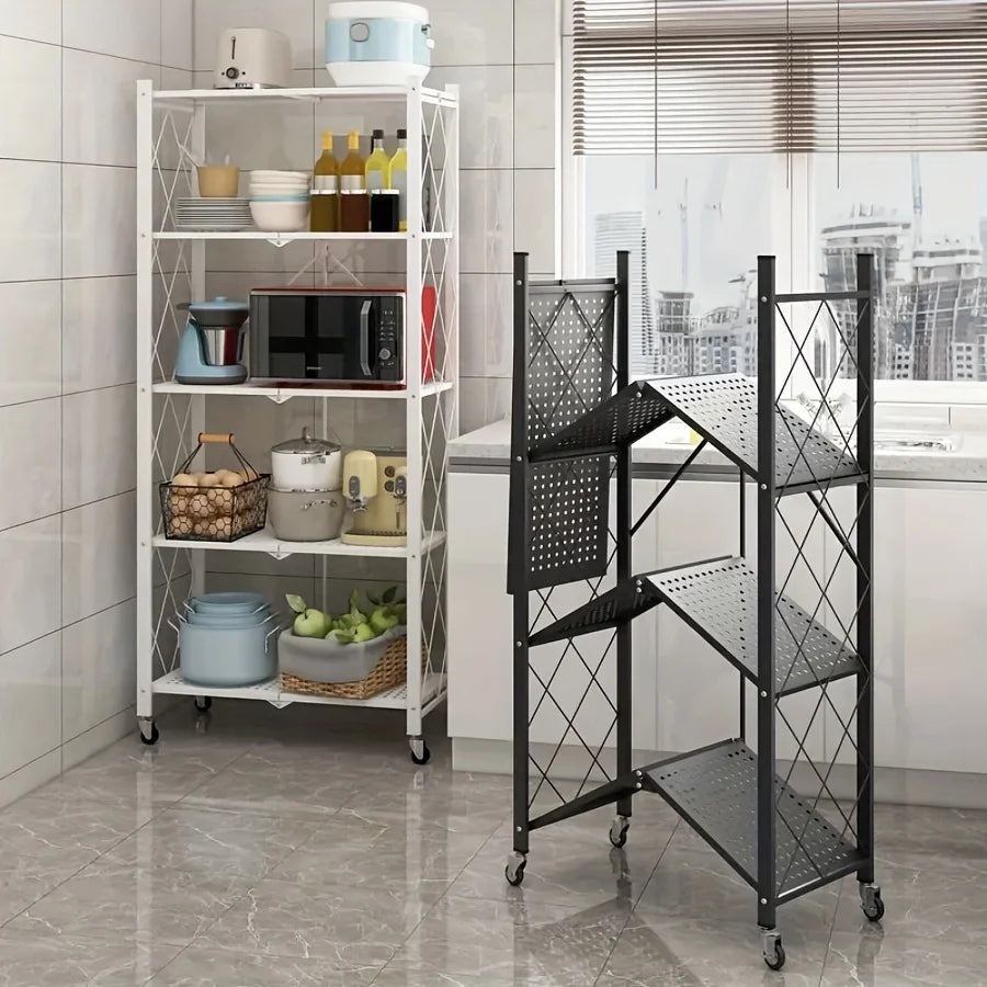 Heavy-Duty Foldable Metal Storage Rack With Wheels For Garage Kitchen