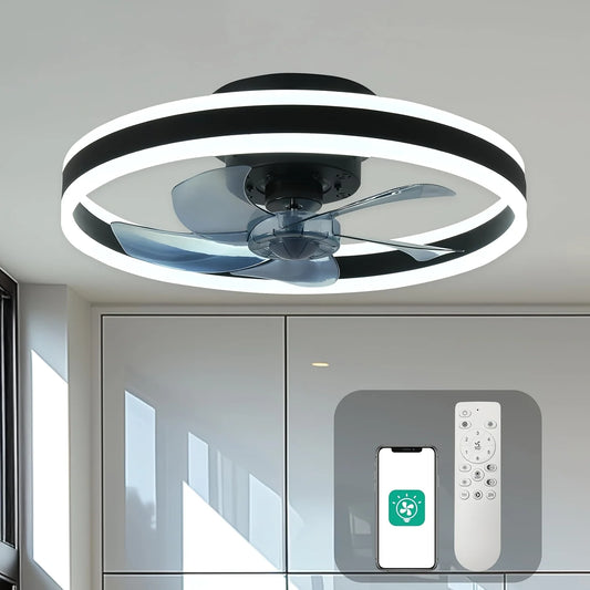 Orison Ceiling Fan With Remote Control Flush Mount Low Profile LED Dimmable
