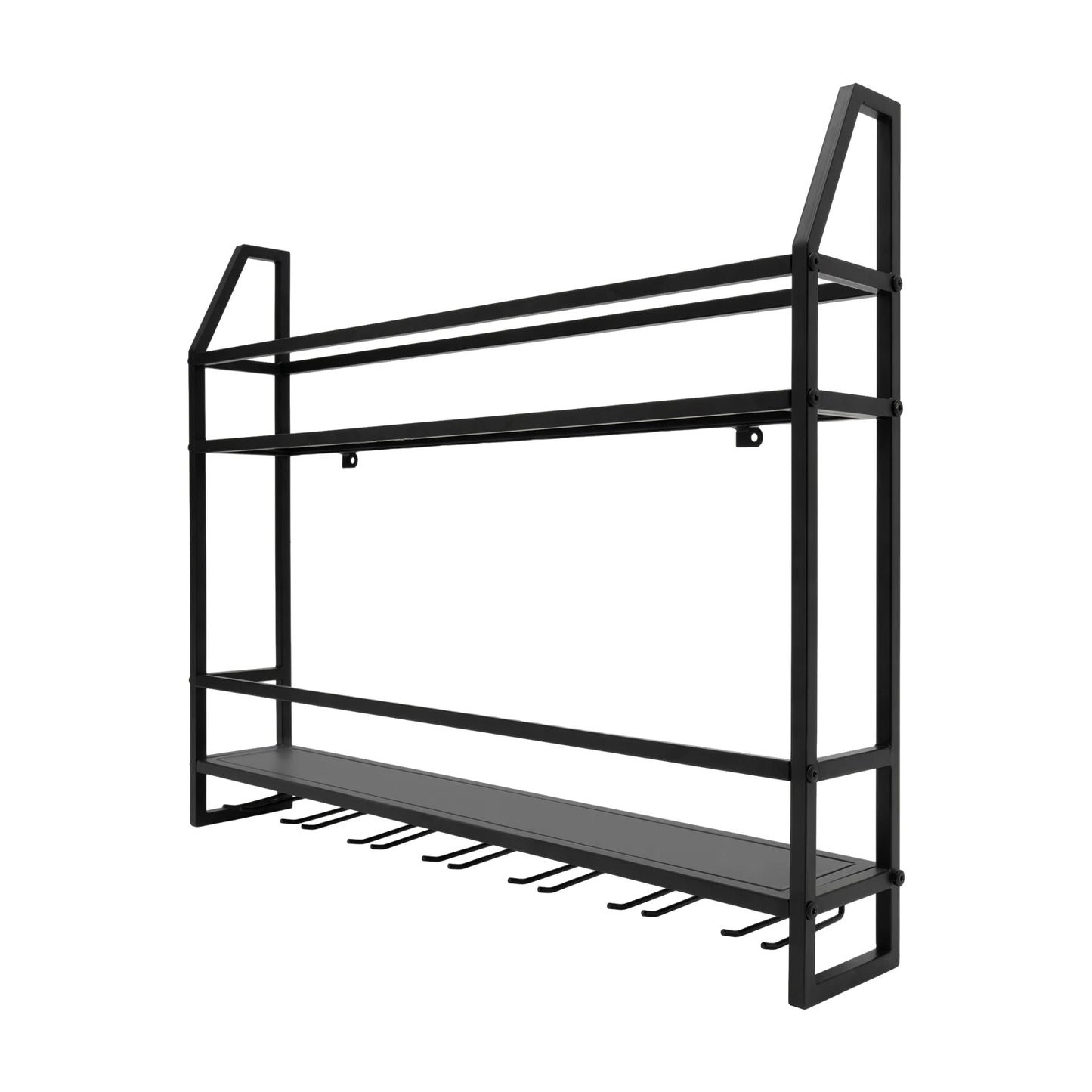 Wall Mounted Wine Rack with Glass Holder Two Tier Metal