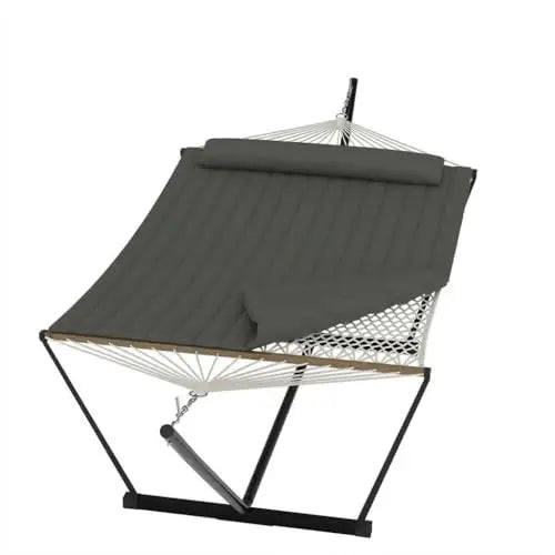 Double Outdoor Hammock For Two With Cushion And Foldable Steel Stand – Portable Heavy Duty For Garden, Patio, Beach, Backyard