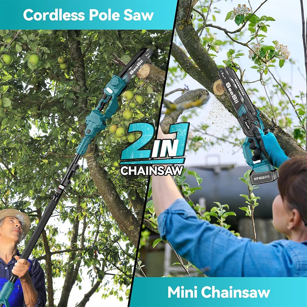 Seesii Polesaw Cordless Electric Chainsaw With Extension Pole For Tree Trimming