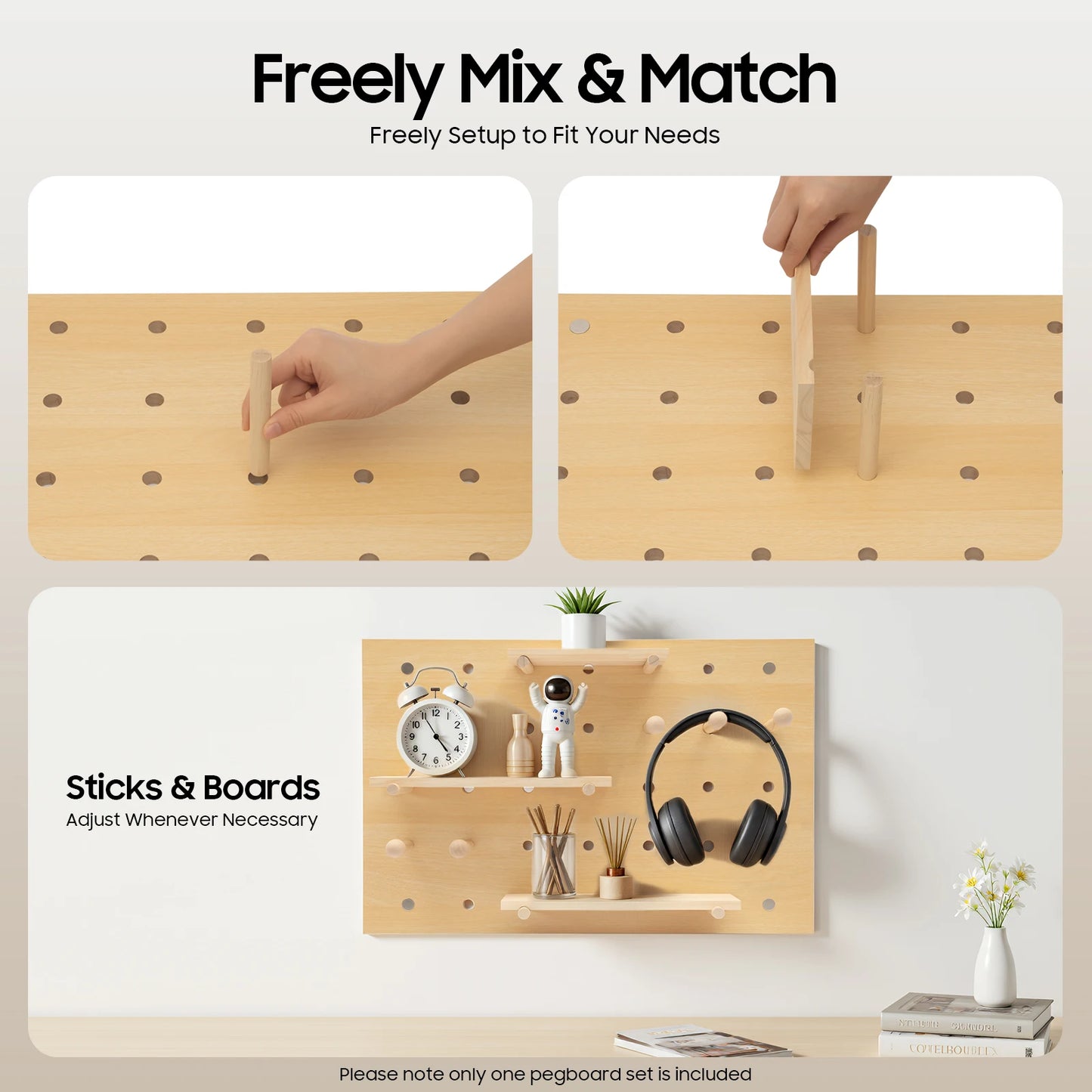 Wood Pegboard Organizer Kit For Home Office And DIY Display