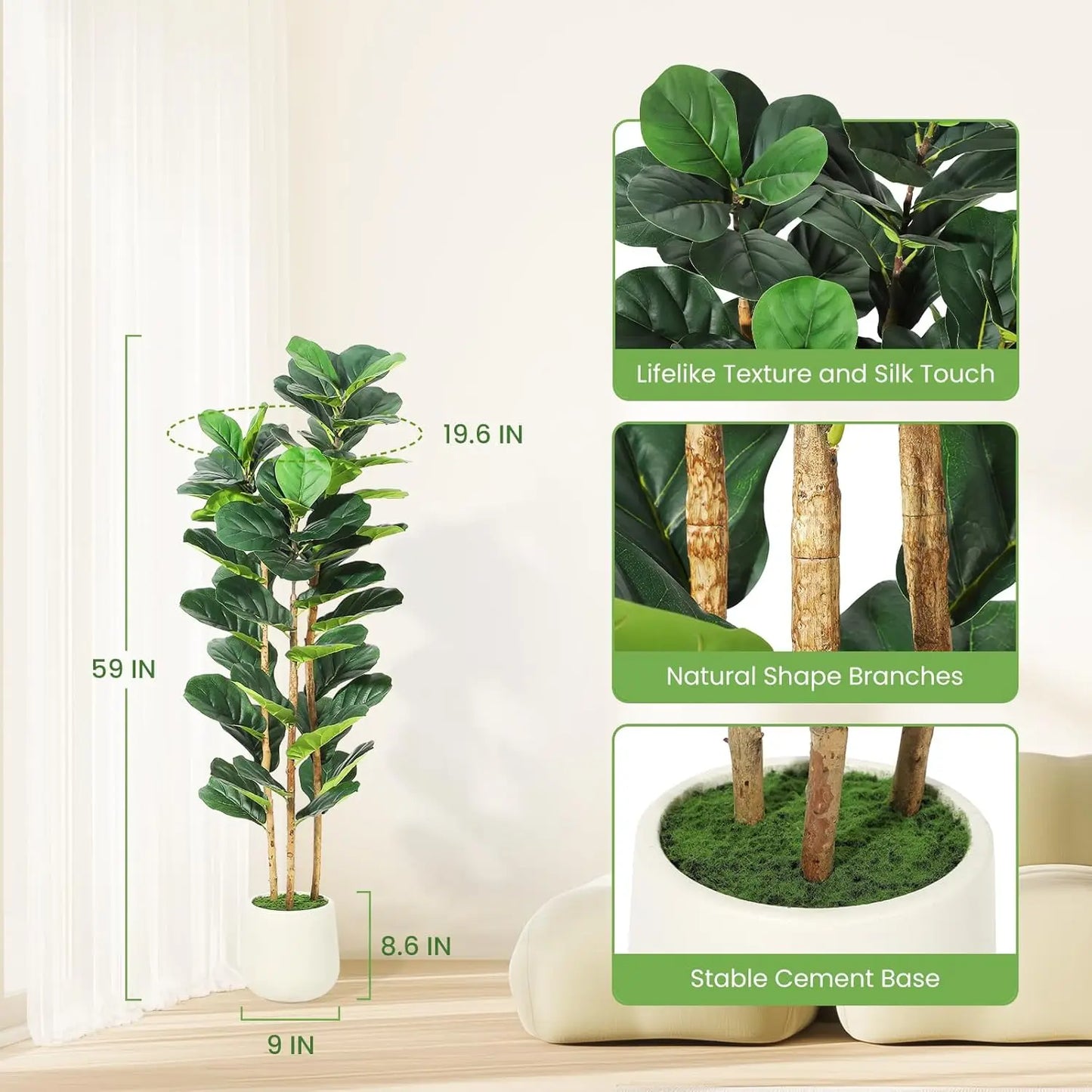 HiMISSCN Artificial Fiddle Leaf Fig Tree With Pot for Home