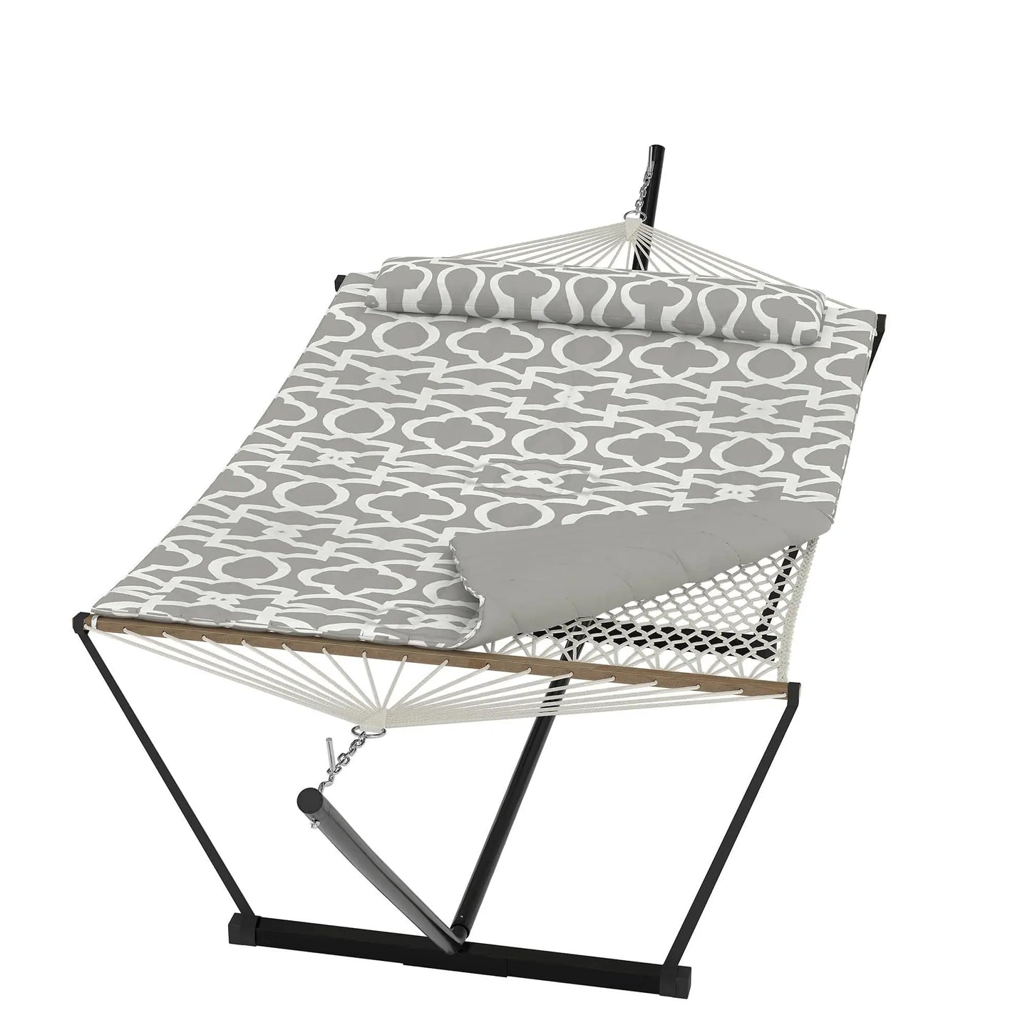 Double Outdoor Hammock For Two With Cushion And Foldable Steel Stand – Portable Heavy Duty For Garden, Patio, Beach, Backyard