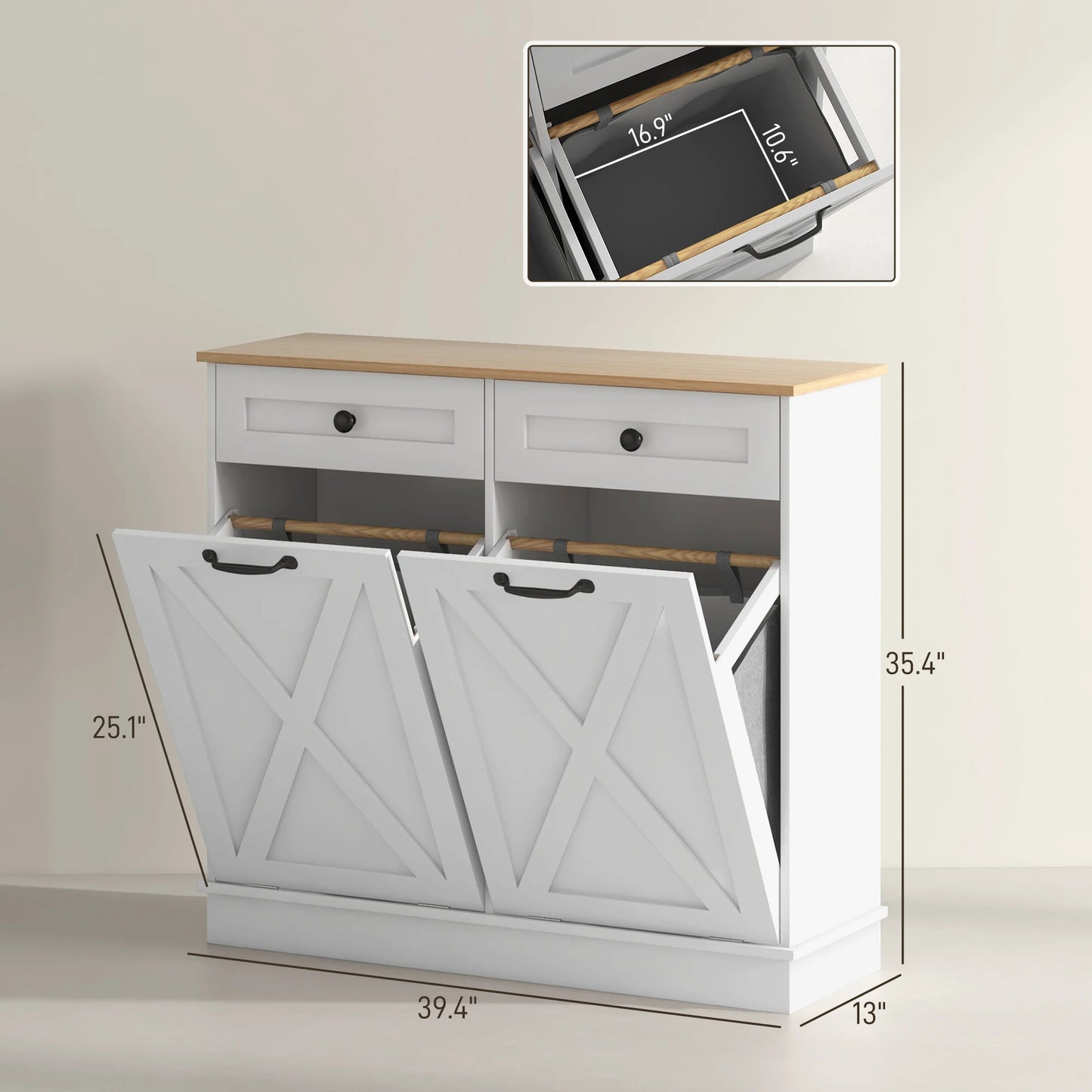 HOMCOM Double Tilt Out Laundry Cabinet With Baskets And Drawers