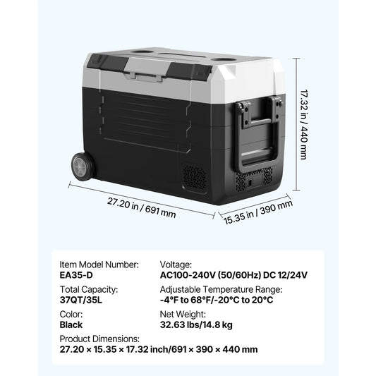 SucceBuy 35L 45L 55L Portable Foldable Handle Car Refrigerator with Wheel -4°F to 68°F Truck Refrigerator with APP Control Compressor Freezer for Camping Picnics Car Home Traval