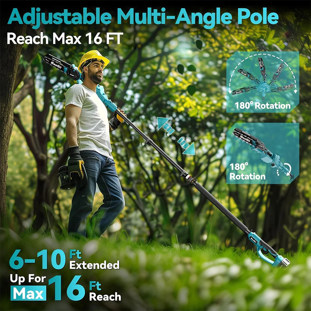 Seesii Polesaw Cordless Electric Chainsaw With Extension Pole For Tree Trimming