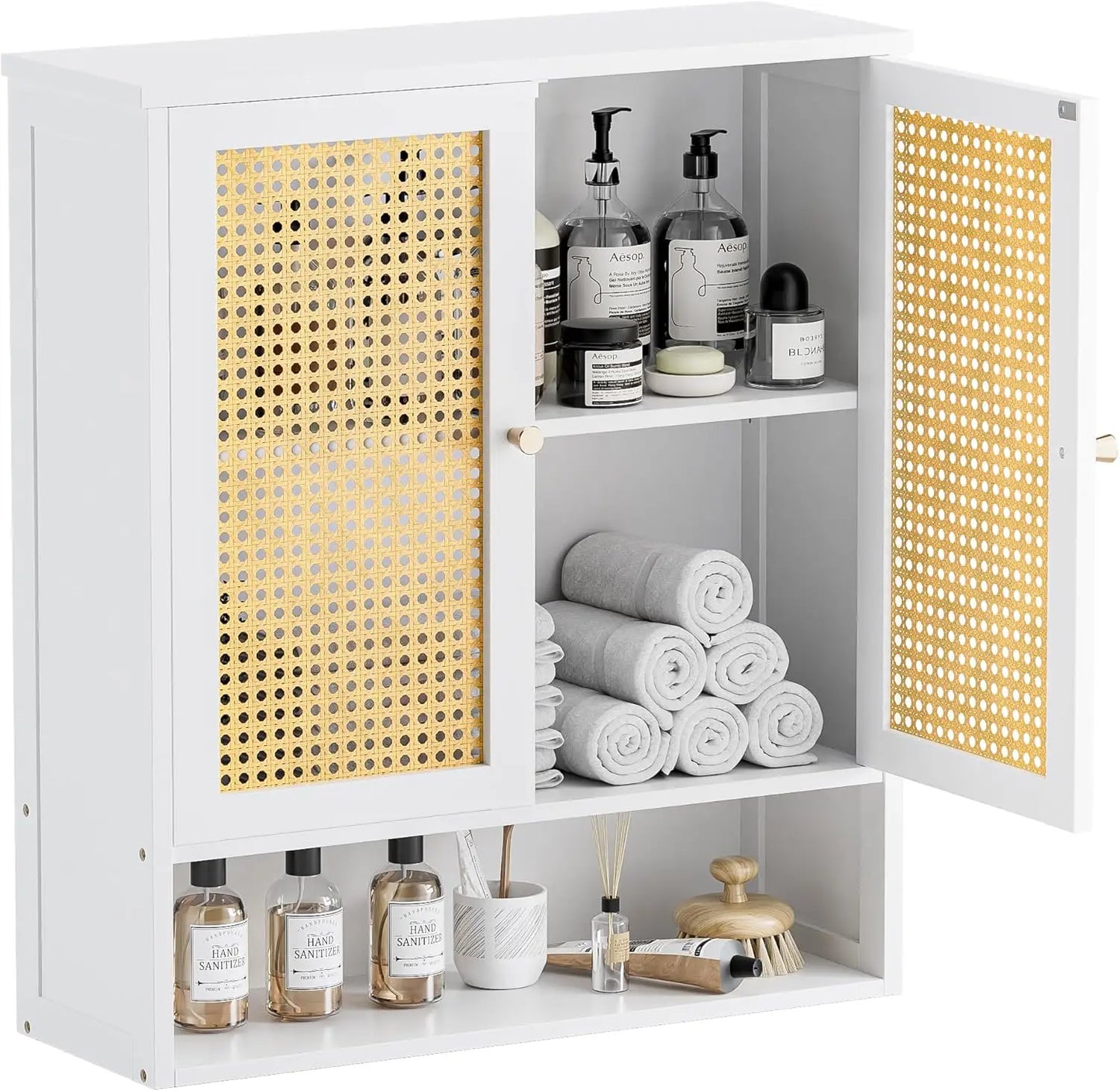 XIUWO Rattan Wall Mount Medicine Cabinet Over Toilet