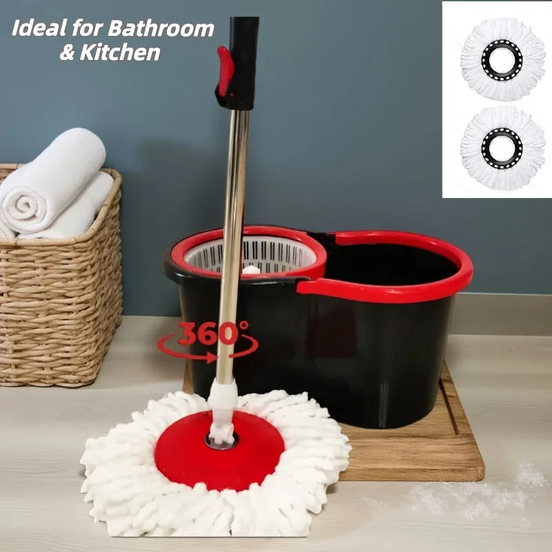 360° Spin Mop Bucket with Soap Dispenser and 2 Microfiber Heads, Stainless Steel Handle Floor Cleaning System for Home Use