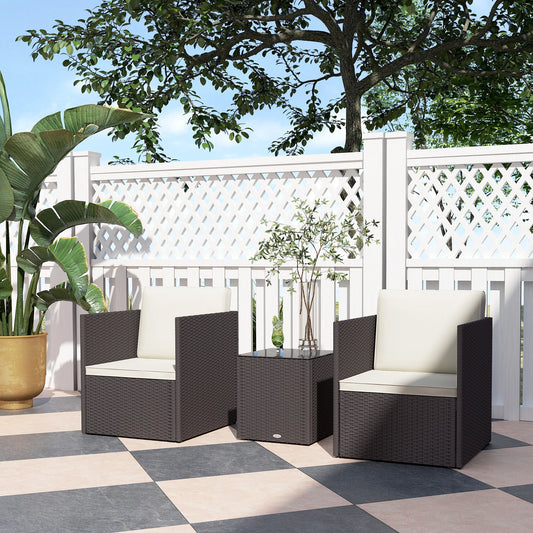 3 Piece Patio Furniture Set, Folding Wicker Bistro Set, Brown