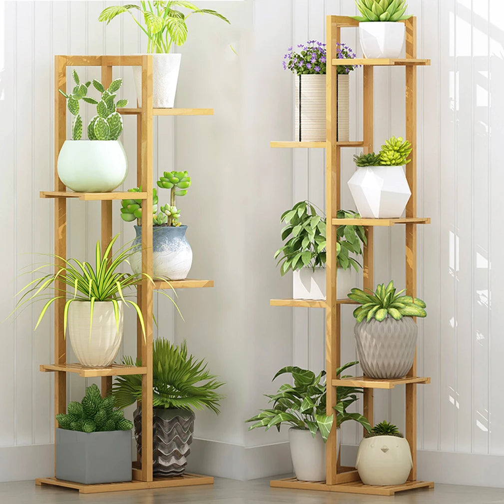 Six Tier Bamboo Plant Stand for Indoor and Outdoor Display