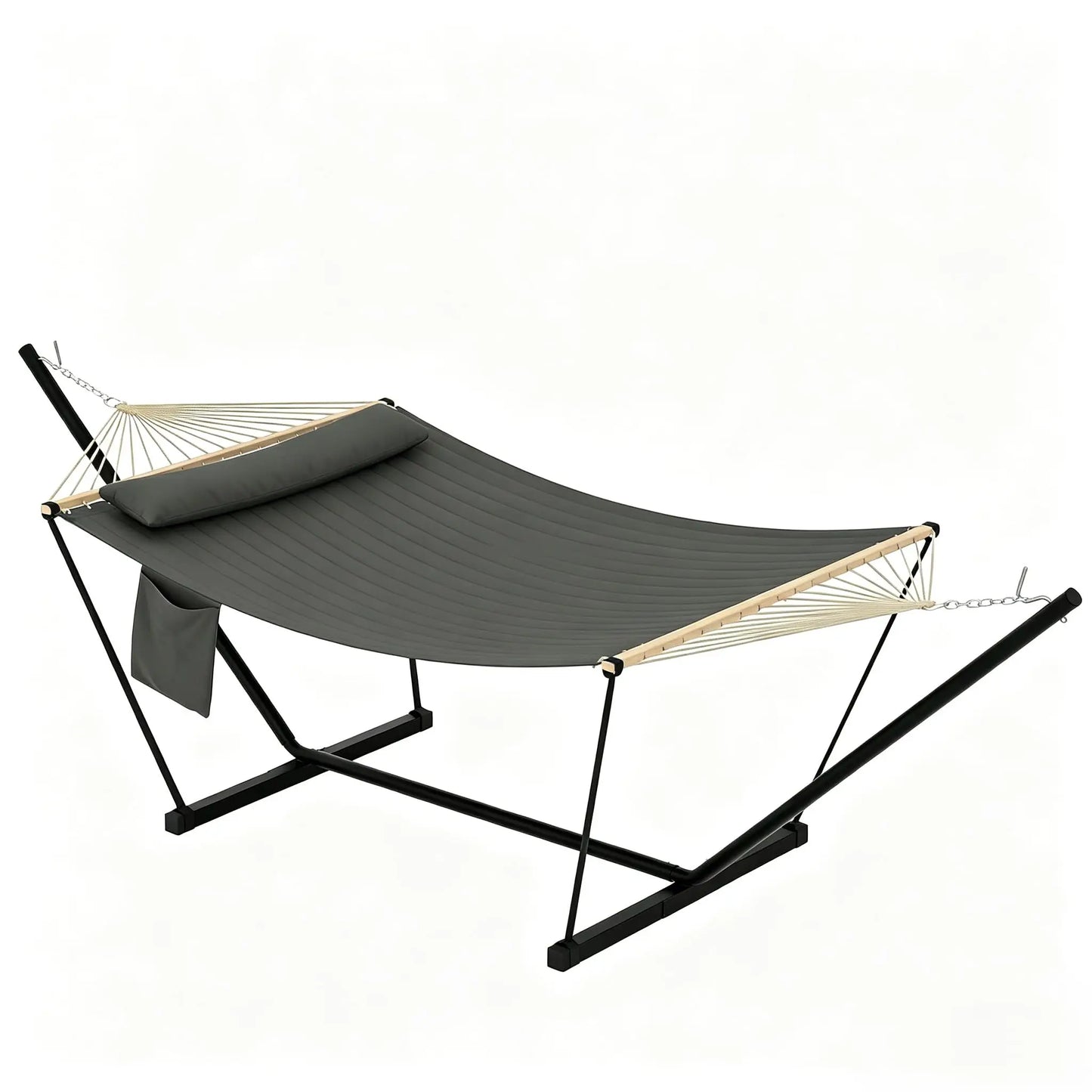 Double Outdoor Hammock For Two With Cushion And Foldable Steel Stand – Portable Heavy Duty For Garden, Patio, Beach, Backyard