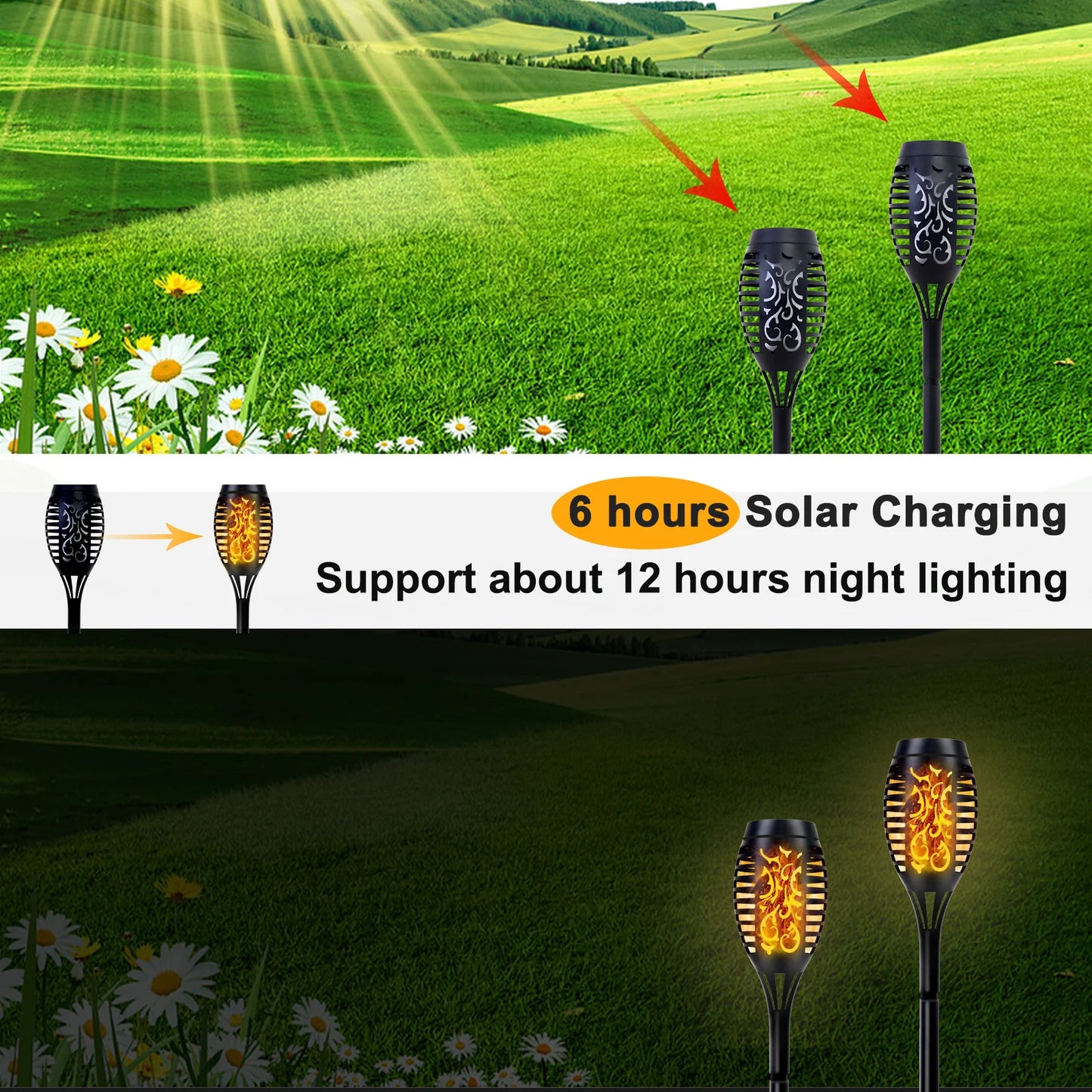 Solar Torch Lights With Flickering Flame LED Waterproof Garden Path