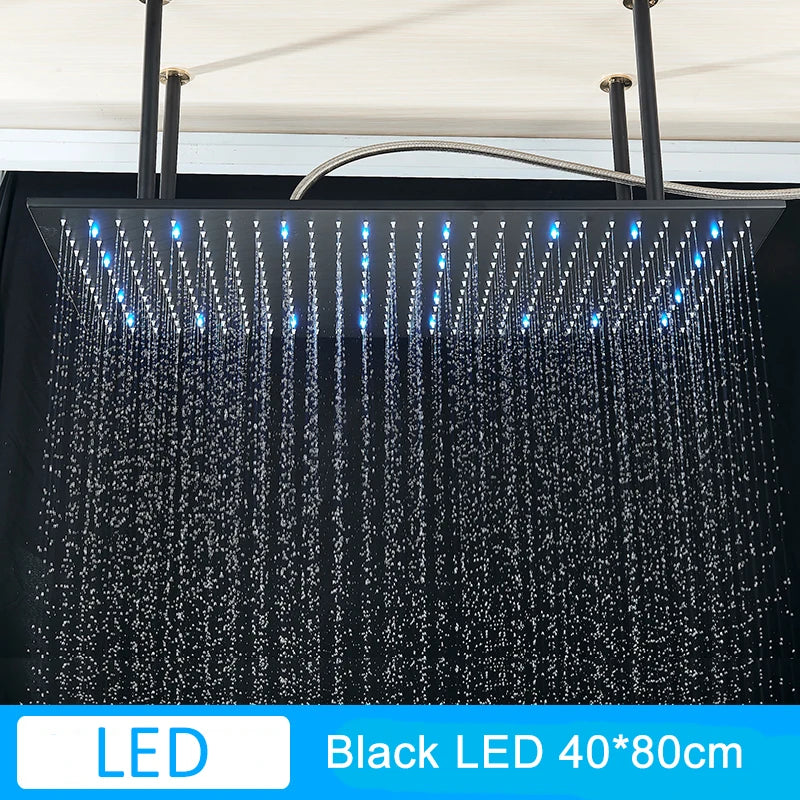 Luxury Brushed Nickel/Chrome/Black LED 16inch Rainfall Shower Head Stainless Steel Square Color Changing Lights Showerhead
