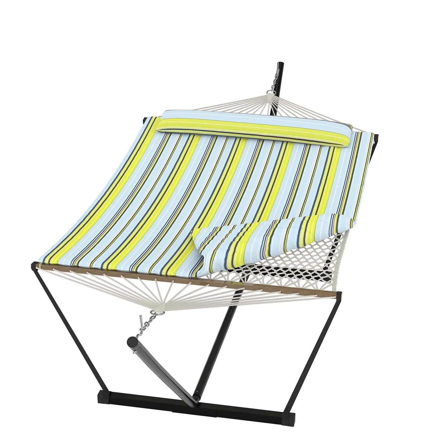 Double Outdoor Hammock For Two With Cushion And Foldable Steel Stand – Portable Heavy Duty For Garden, Patio, Beach, Backyard