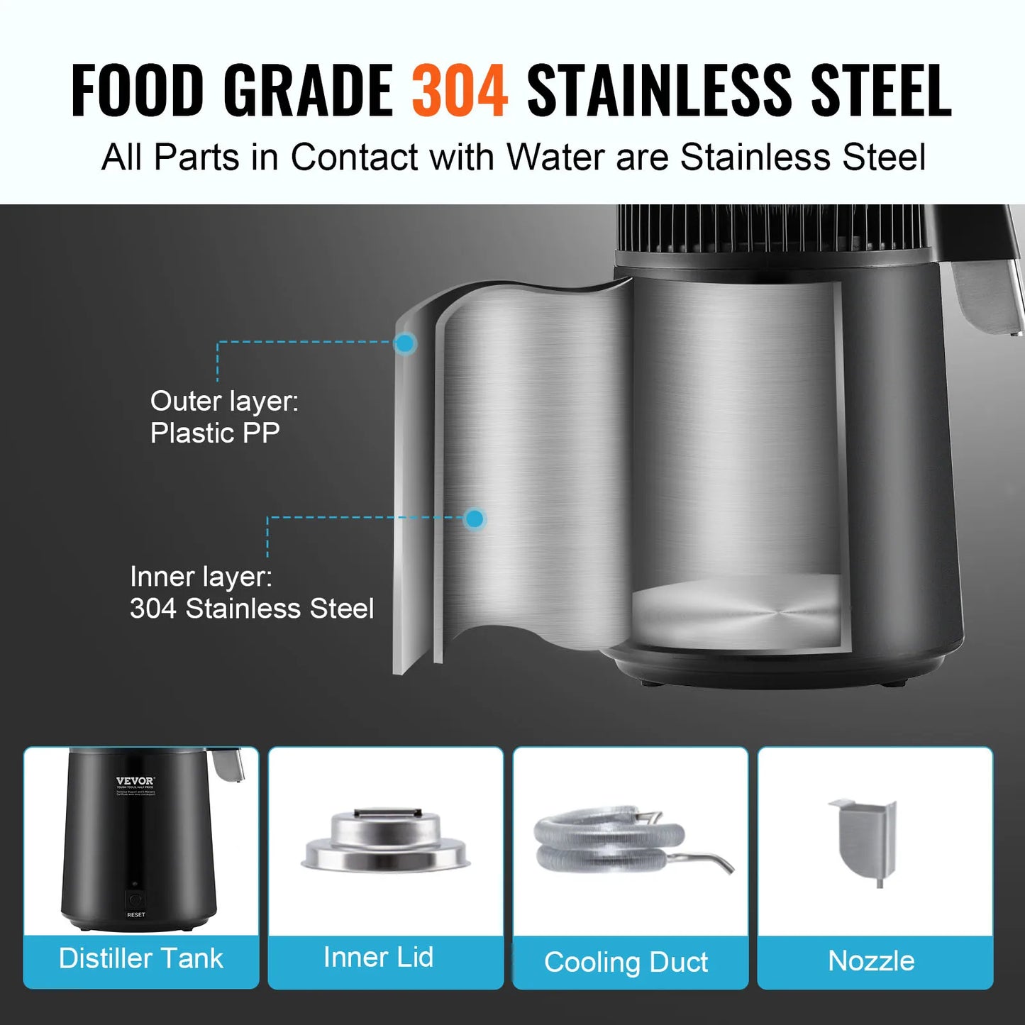 SucceBuy Water Distiller Countertop Purifier 750W For Home Use