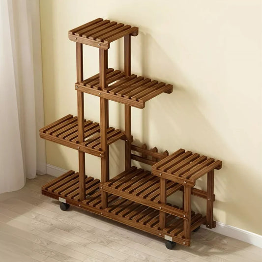Wisfor Multi-Layer Wood Plant Stand Rack With Rolling Wheels