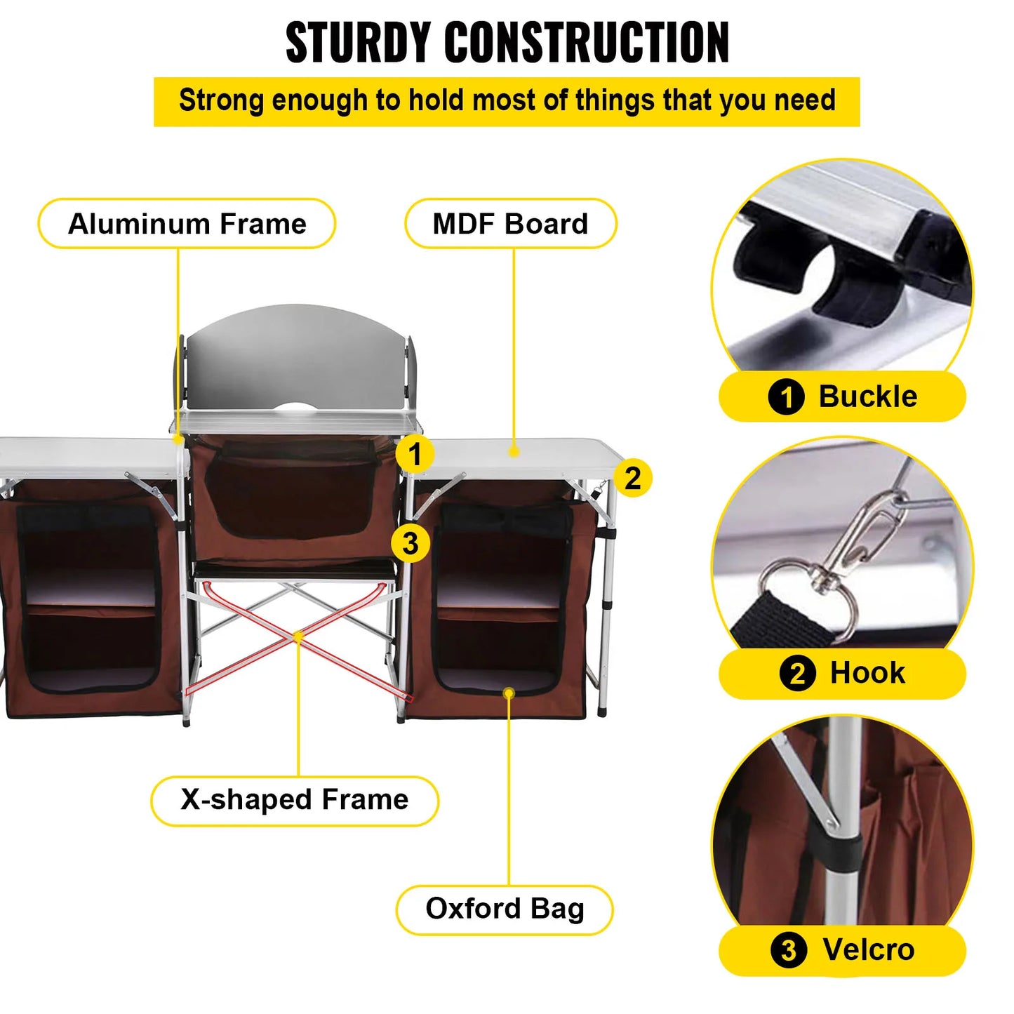 Succebuy Foldable Camping Kitchen Table Cabinet With X Shaped Aluminum Bracket