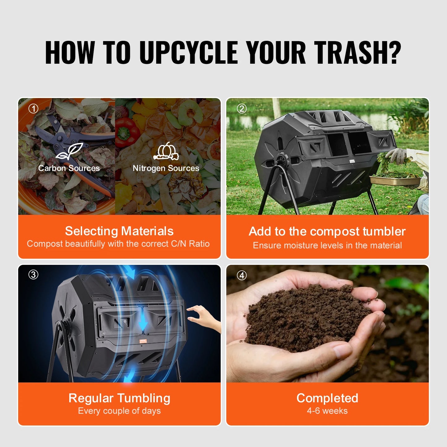 Dual Chamber Compost Tumbler Bin BPA Free Garden Outdoor