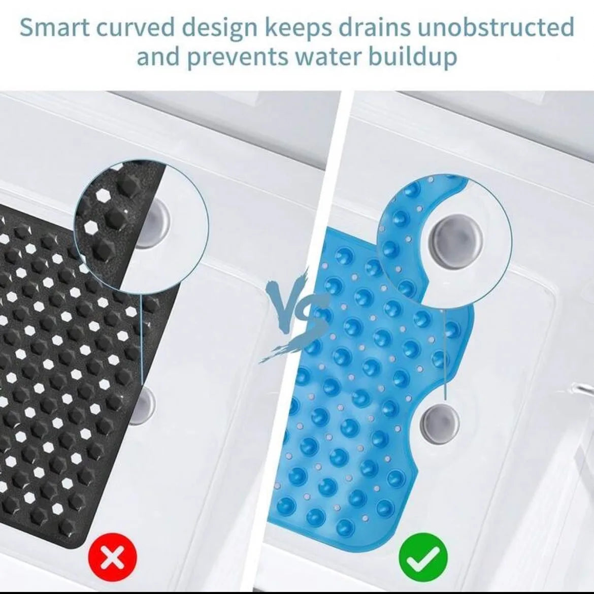 Extra Long Non Slip Bathtub Shower Mat 40 x 16 Inch with Powerful Suction Cups & Drain Holes, Machine Washable Quick Dry Anti-Slip Bath Tub Mat for Inside Shower, Household Bathroom Essential, Available in Gray & Black