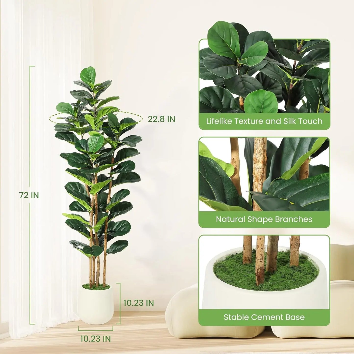 HiMISSCN Artificial Fiddle Leaf Fig Tree With Pot for Home