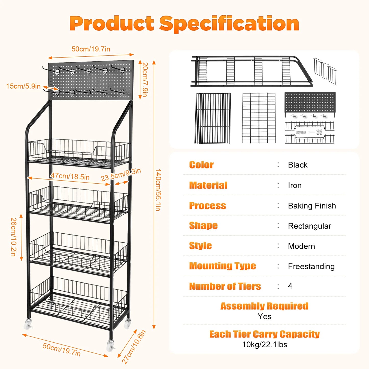Bymaocar 4 Tier Display Rack With Wheel Cart For Retail