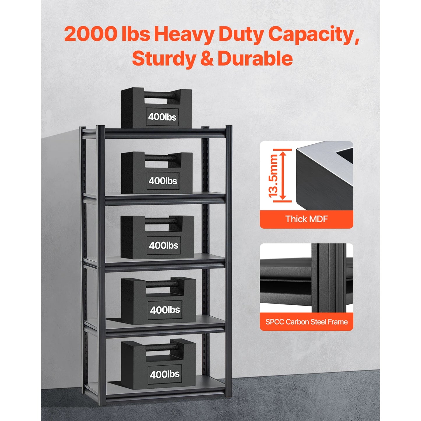 SucceBuy 5-Tier Garage Storage Shelves 2000 Lb Capacity