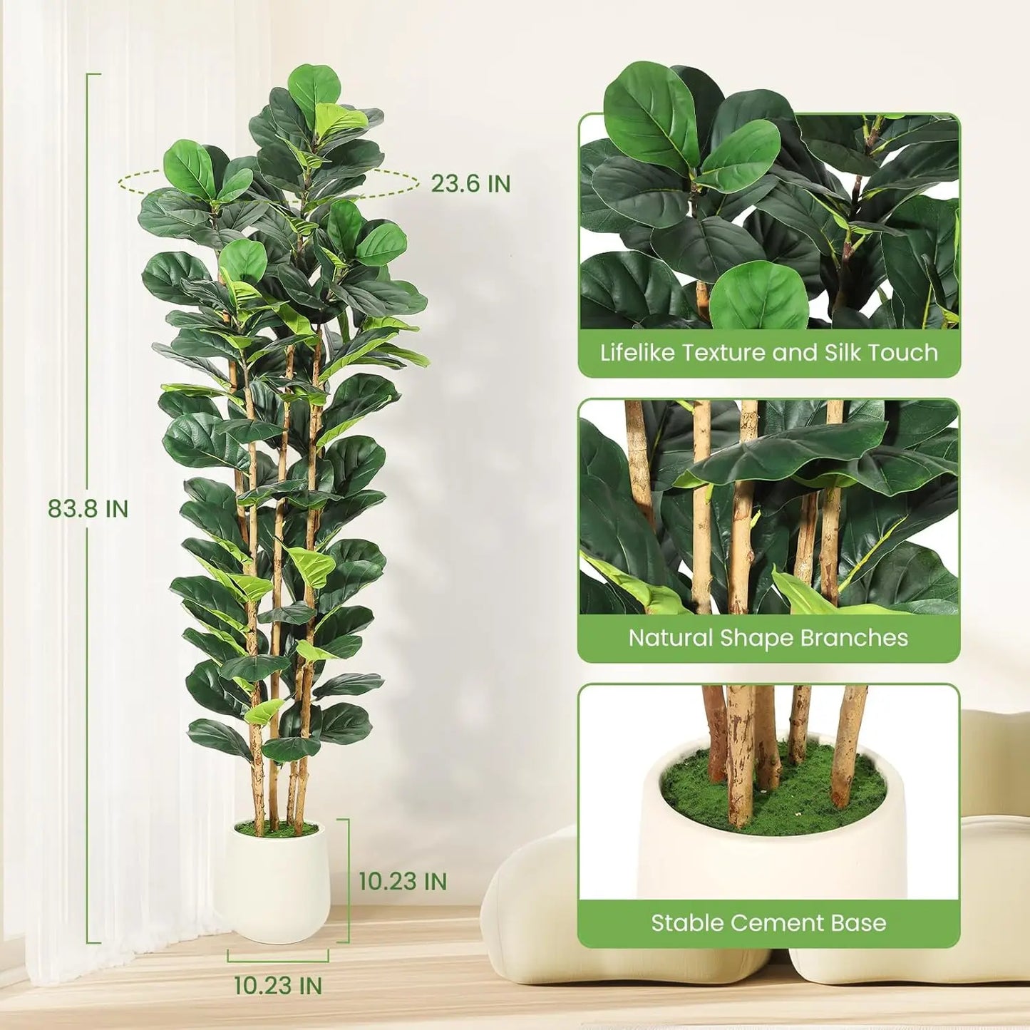 HiMISSCN Artificial Fiddle Leaf Fig Tree With Pot for Home