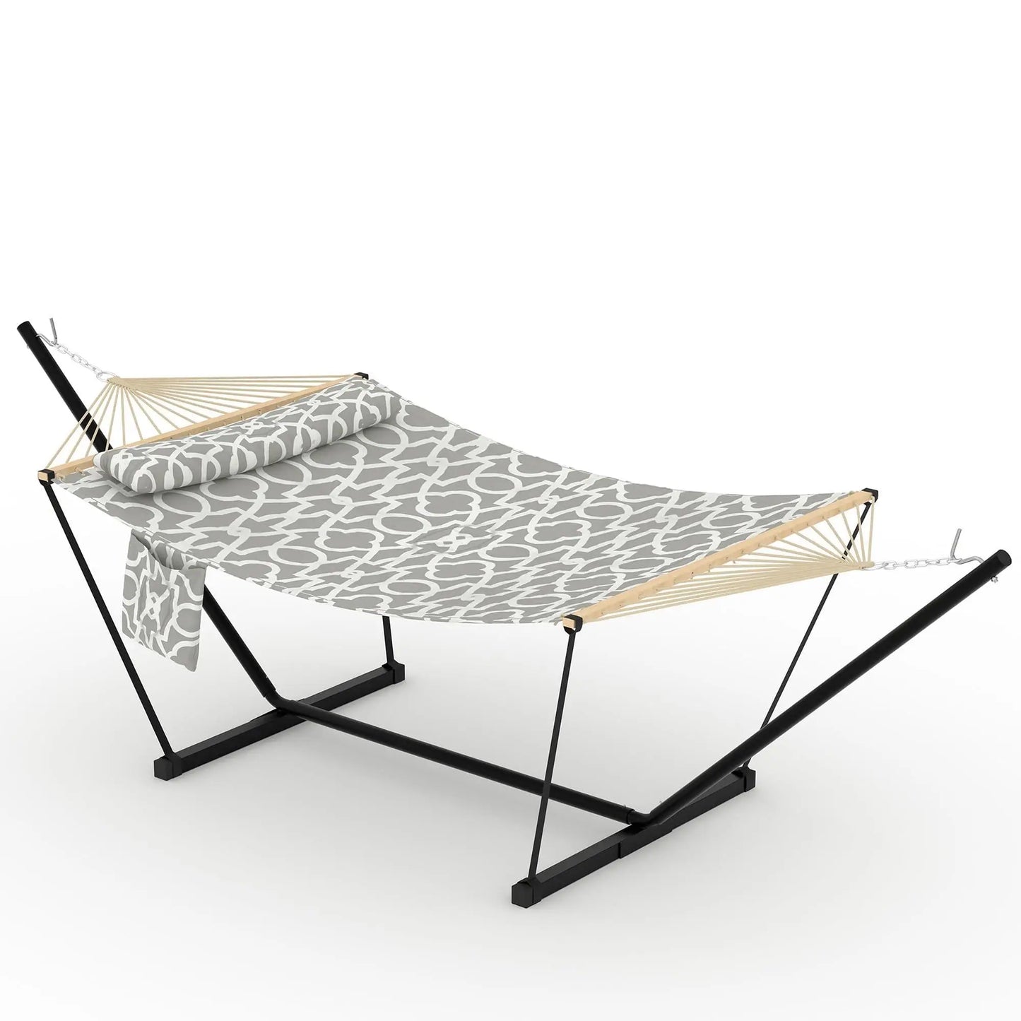 Double Outdoor Hammock For Two With Cushion And Foldable Steel Stand – Portable Heavy Duty For Garden, Patio, Beach, Backyard