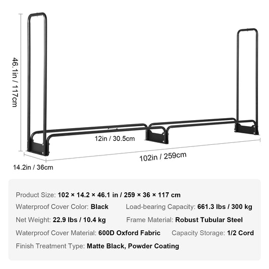 SucceBuy Outdoor Firewood Rack With Heavy Duty Cover