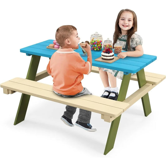 XIUWO Kids Picnic Table With Benches Outdoor Toddler Set