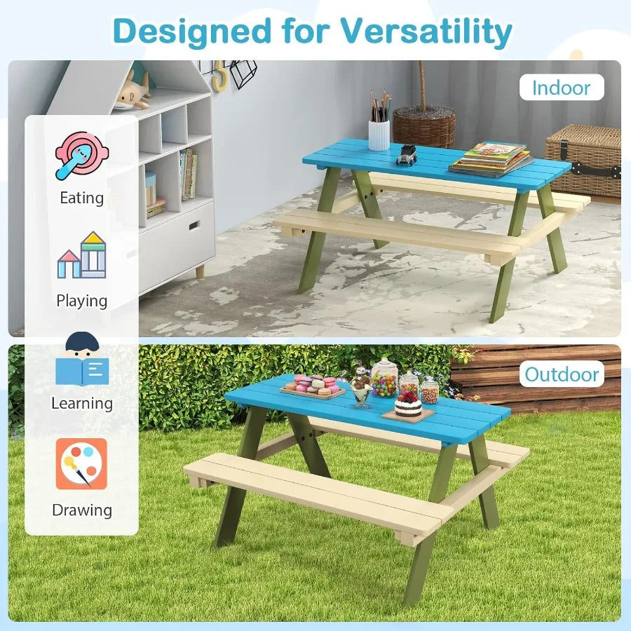 XIUWO Kids Picnic Table With Benches Outdoor Toddler Set